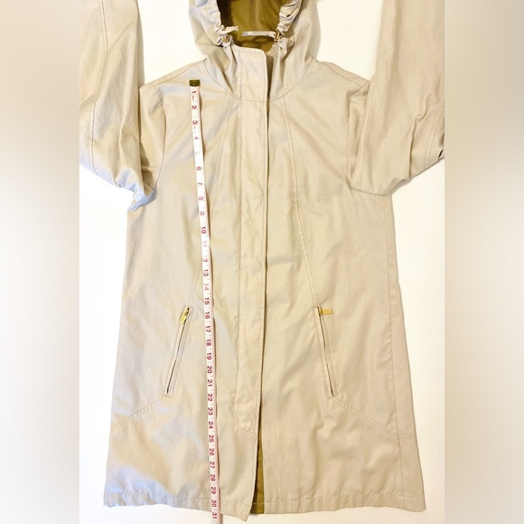 *Host Pick* Jones NY Trenchcoat Hood Raincoat Jacket Gold Zipper A-line Parka - Picture 6 of 14